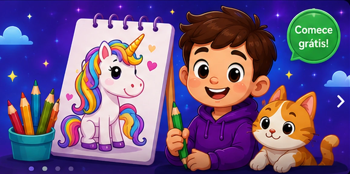 Criança colorindo com um gatinho